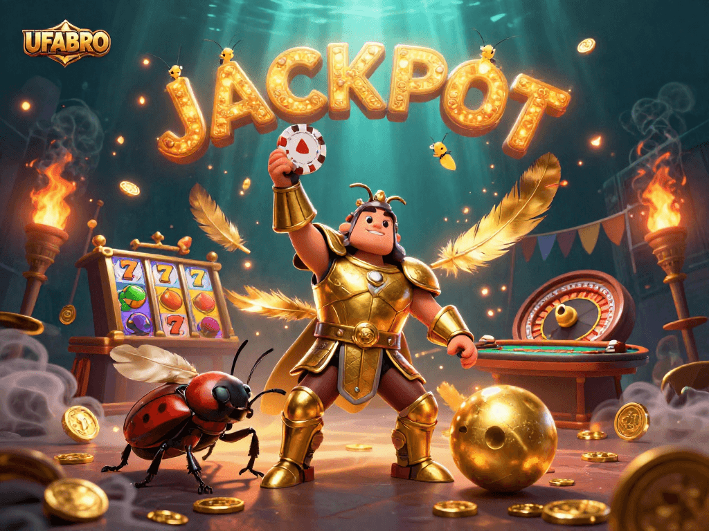 Join the winning excitement at UFABRO with golden poker chips and vibrant slot games.