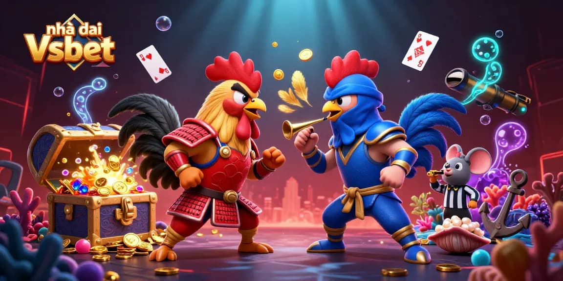 Engage with thrilling cockfighting action at Nhà cái Vsbet, featuring intense rooster standoffs.