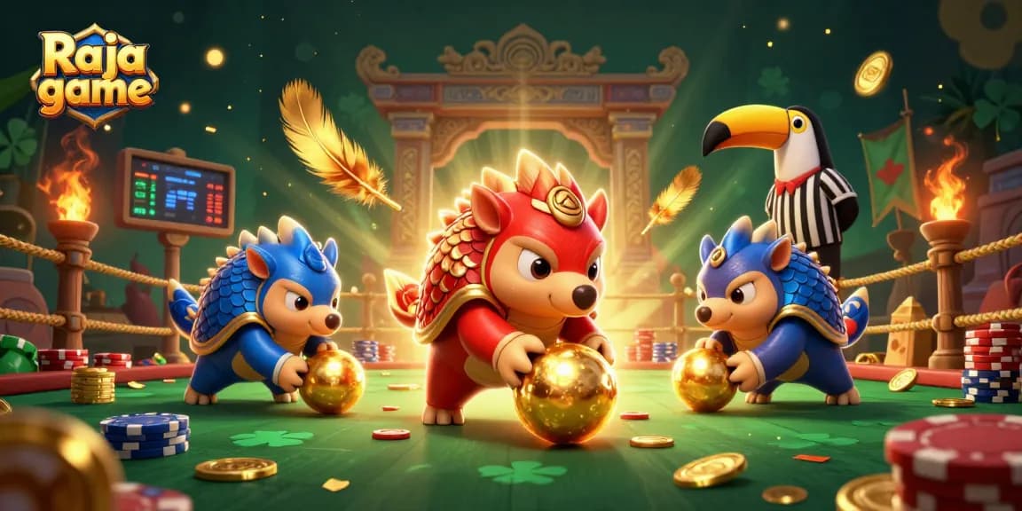 Engage in fun gameplay with Raja game featuring energetic pangolins and vibrant casino elements.