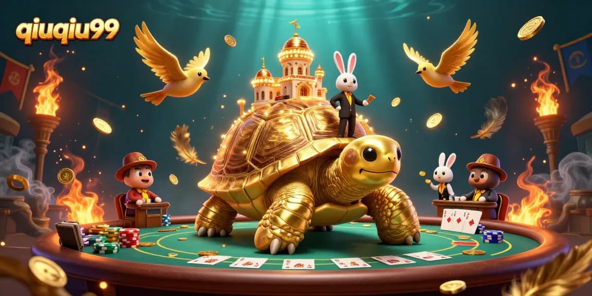 Experience qiuqiu99 gaming fun with golden tortoise and rabbit dealer at the poker table.