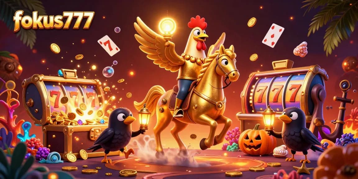 Experience the excitement of fokus777 with a vibrant casino scene featuring unique 3D characters and dynamic gaming elements.