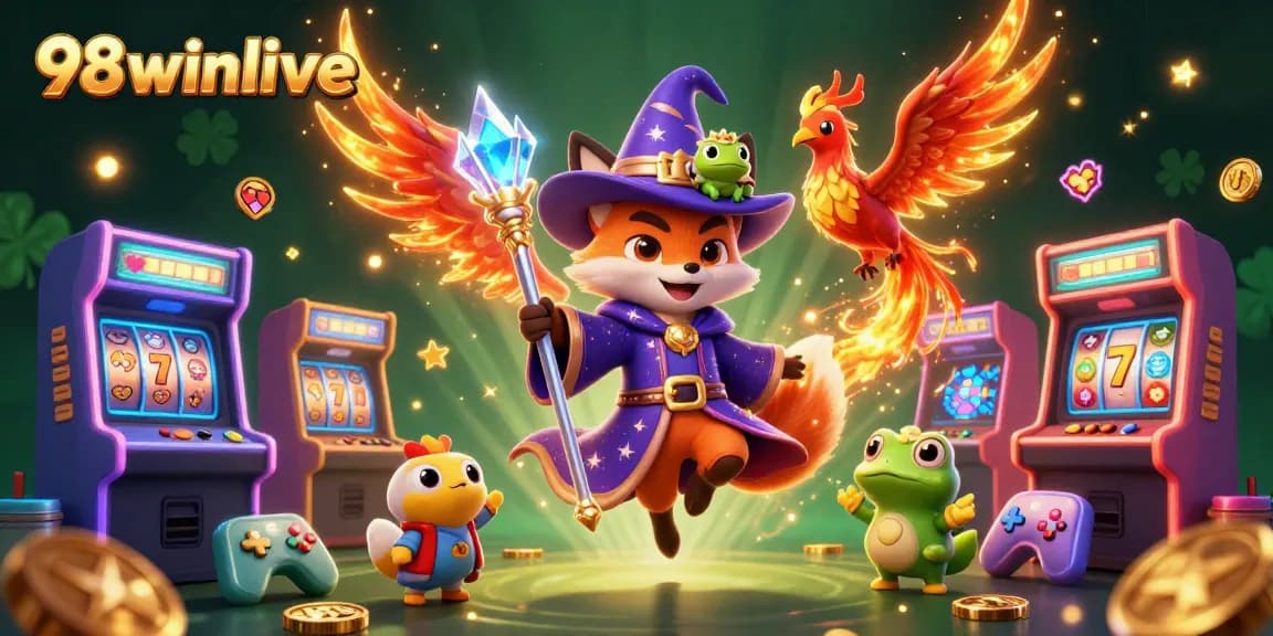 Experience thrilling casino moments at 98winlive with a mystical wizard and vibrant game elements.