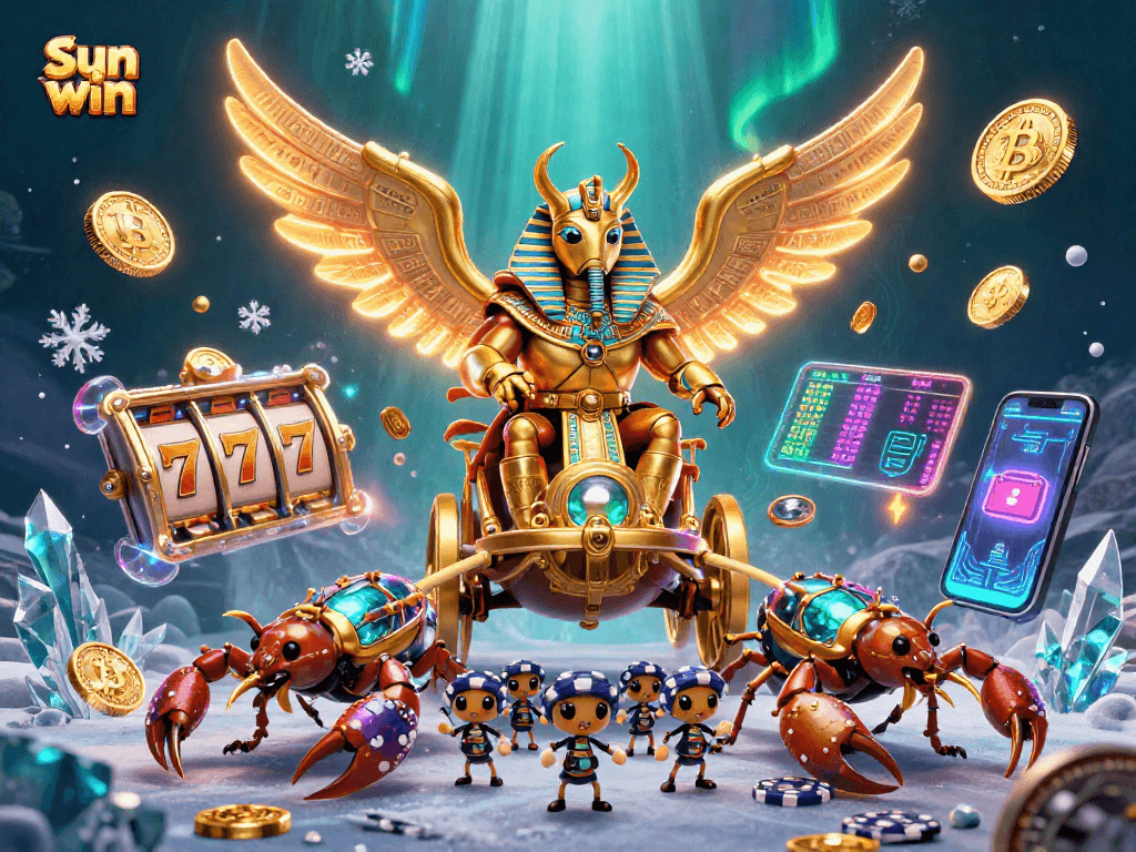 Experience a thrilling adventure at Sun win with a stunning illustration of gaming action featuring a colossal scarab hero.