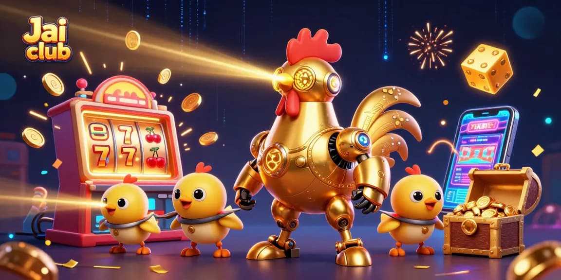Engage with Jai club's thrilling jackpot experience featuring a golden robot and dynamic gaming elements.