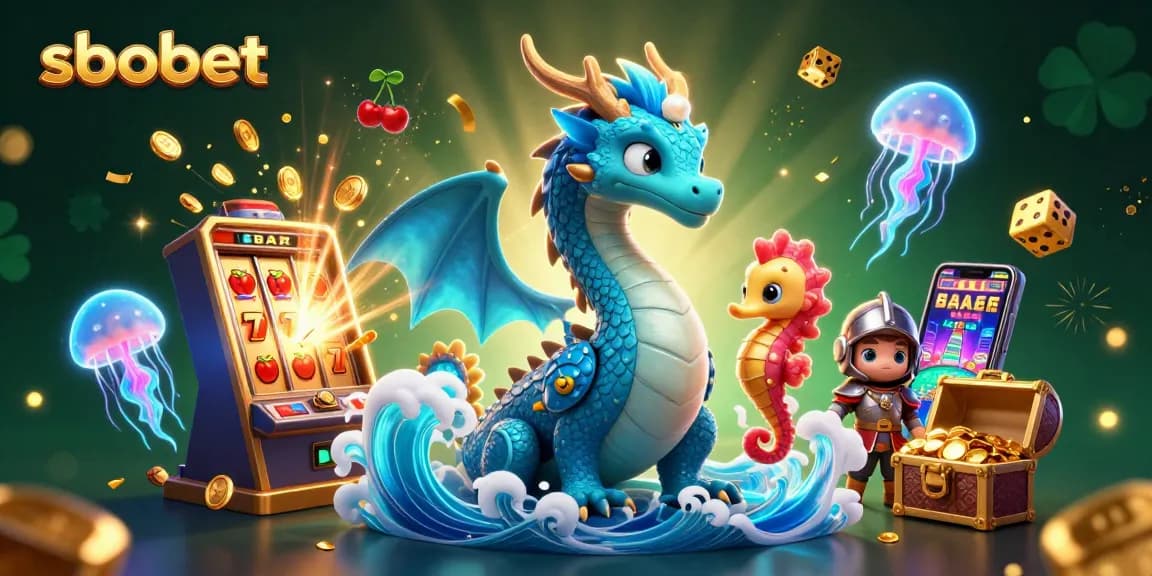 Sbobet players engaging in thrilling slot games, surrounded by vibrant animated elements and spectacular winnings.