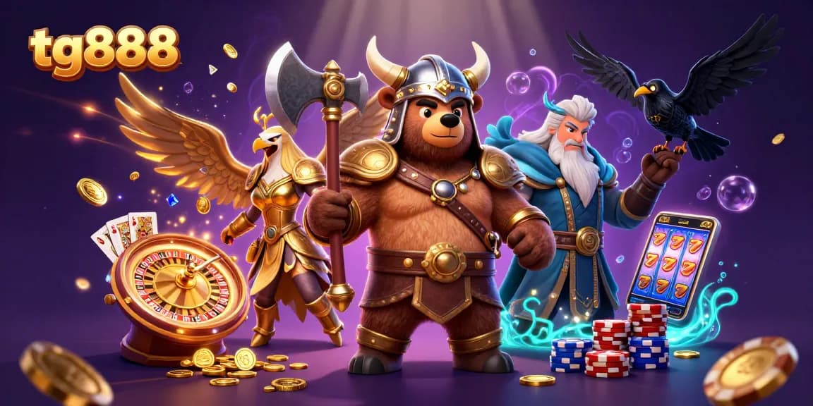 Experience thrilling gameplay with tg888, featuring Viking characters amidst rich casino elements.