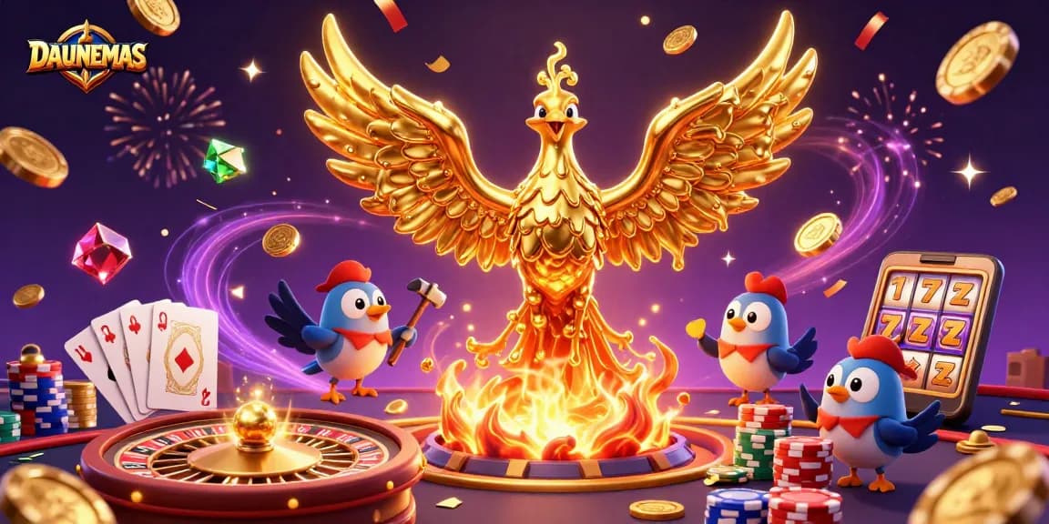 DAUNEMAS brings excitement with a molten phoenix and golden casino elements in action.