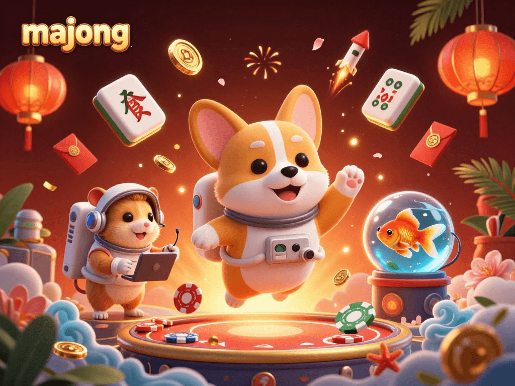 Experience winning thrills with Mahjong as colorful tiles and golden jackpots float in this vibrant casino scene.