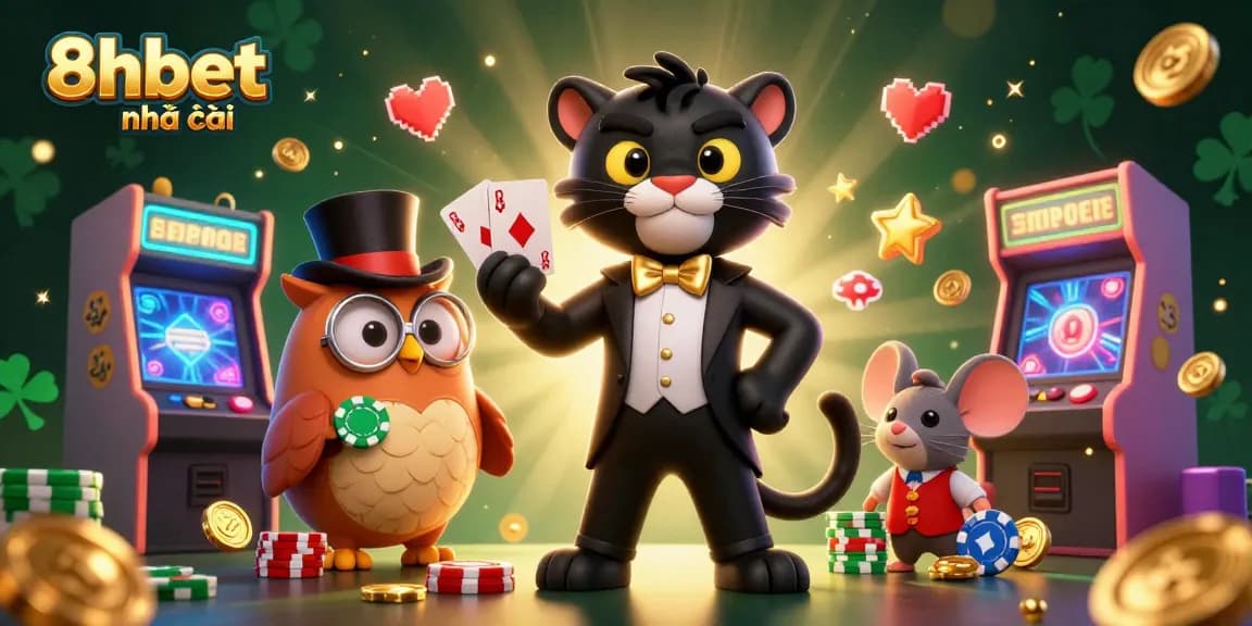 Engage with the thrilling world of 8xbet nhà cái through an interactive casino scene showcasing diverse characters and vibrant casino elements.