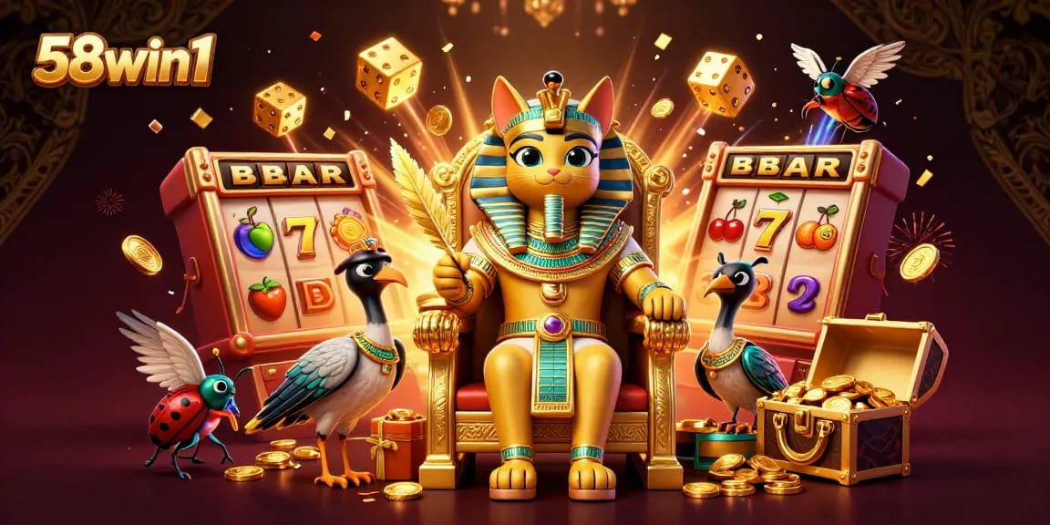 Join the excitement at 58win1 with a vibrant slot machine and an Egyptian theme!