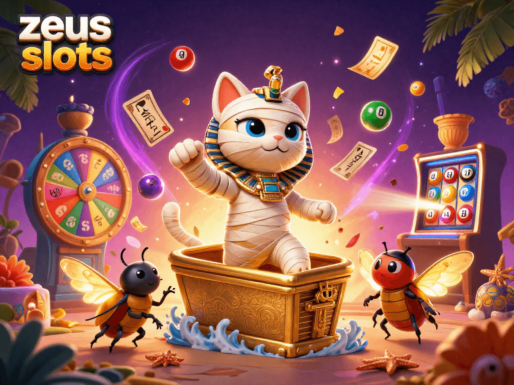 Experience thrilling zeus slots action with colorful elements and 3D characters in vibrant casino scene.