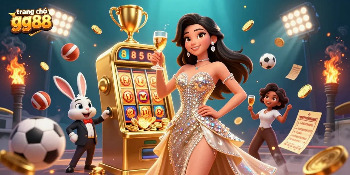 Experience the excitement of trang chủ gg88 with 3D characters celebrating big wins and engaging in gaming.