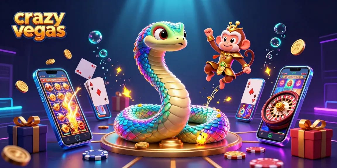 Play vibrant slots and win with crazyvegas' playful monkey king and a magical rainbow serpent.