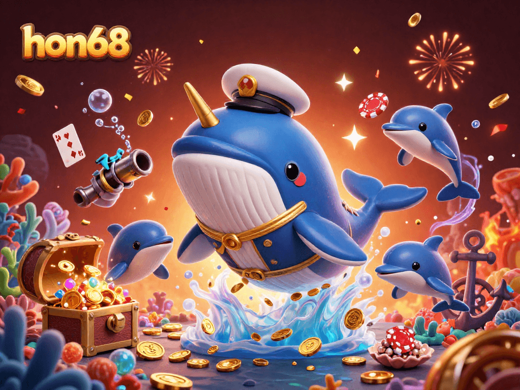 Join the adventure with hon68 in a vibrant underwater casino scene filled with treasures and game excitement!