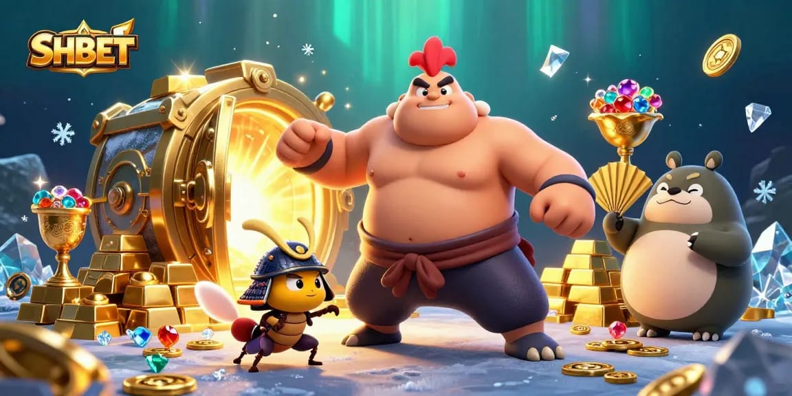 Engage in thrilling SHBET games with exciting characters in a vibrant casino setting.