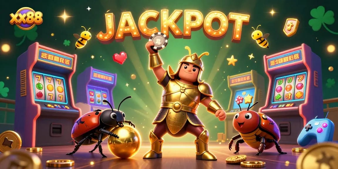 Engage in a thrilling casino experience with xx88 featuring vibrant cartoon characters and jackpot excitement.
