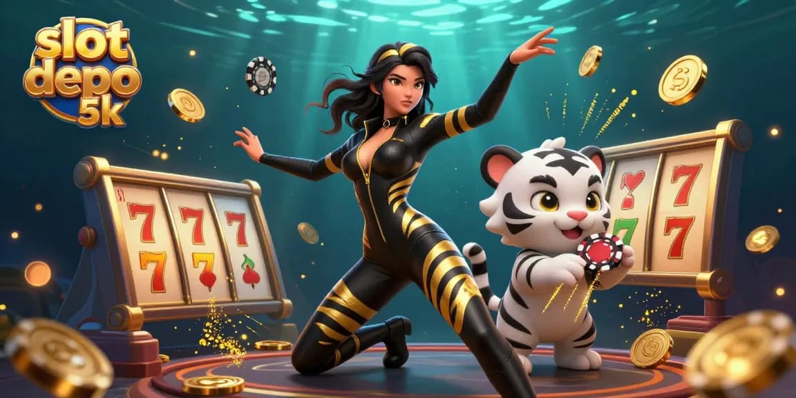 Experience the thrill of slot depo 5k in this vibrant 3D casino scene with stunning characters and dynamic game elements.