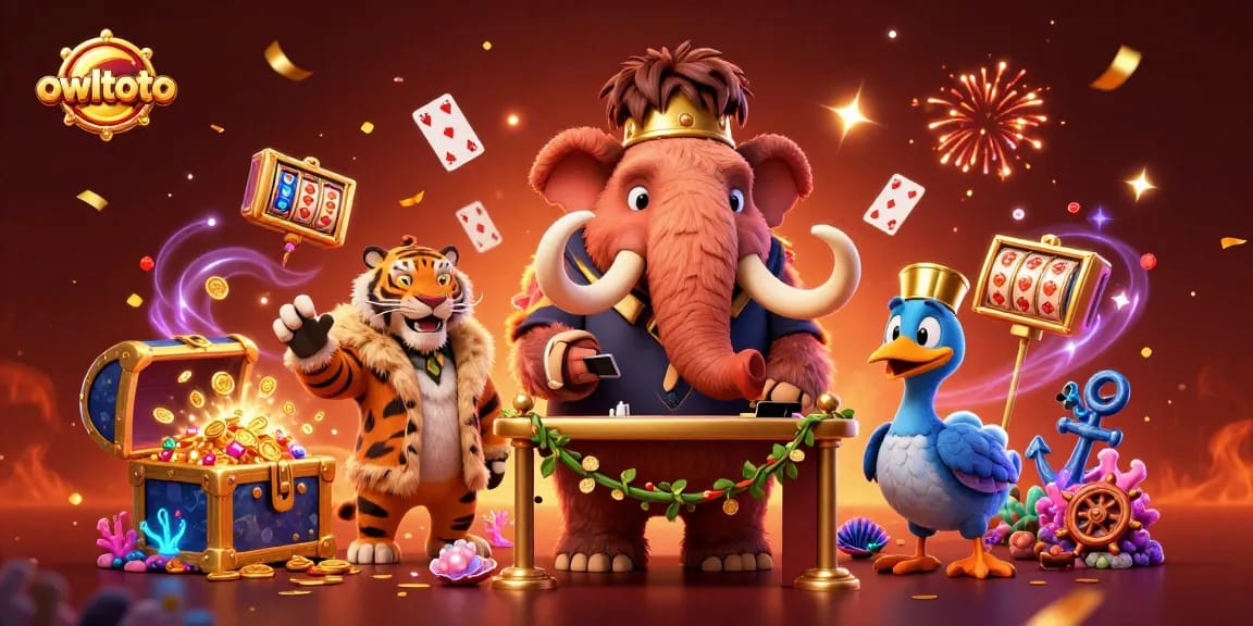 Experience thrilling owltoto gaming with a vibrant illustration of casino characters in action.