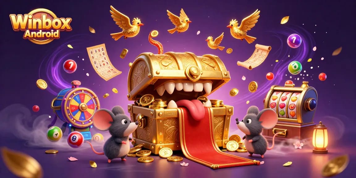 Winbox Android app illustration with vibrant lottery elements and engaging casino visuals.
