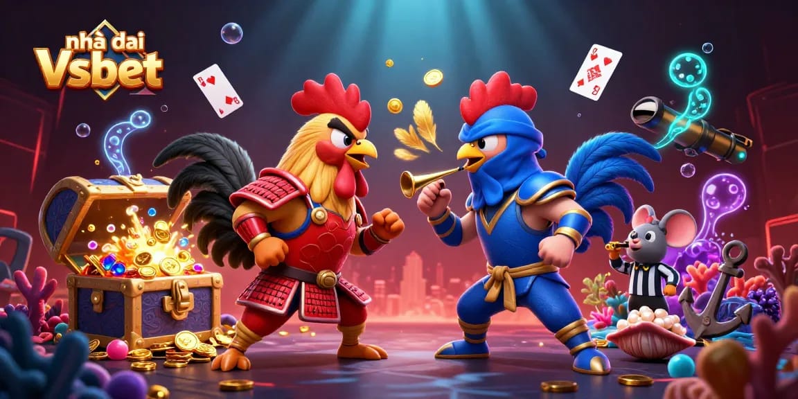 Engage with thrilling cockfighting action at Nhà cái Vsbet, featuring intense rooster standoffs.