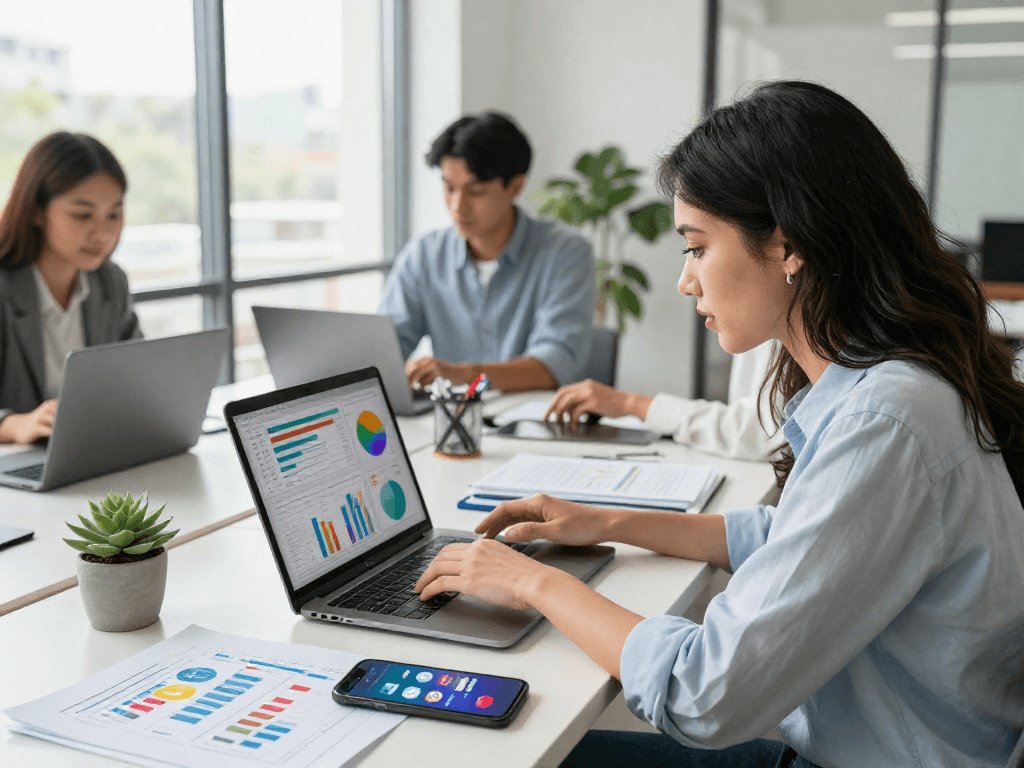 Engaging digital marketing analysis with lucky77 strategies at a modern workspace