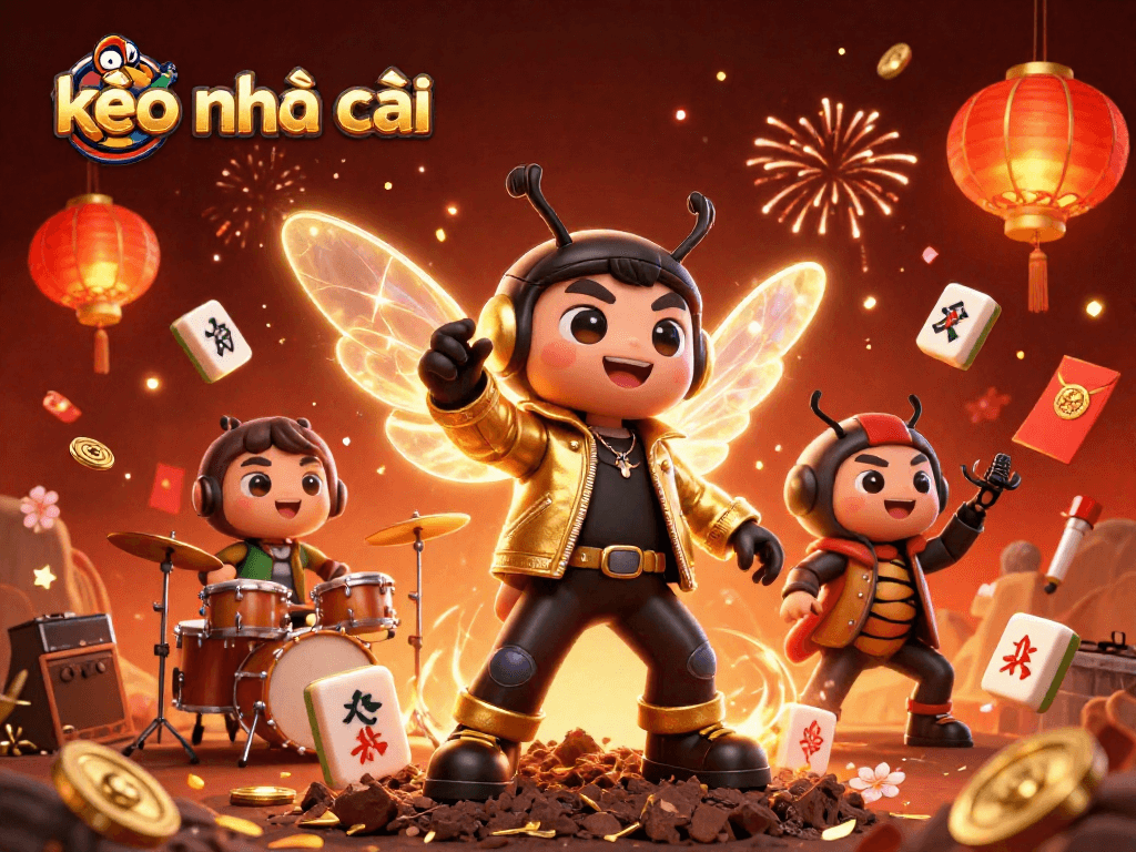 Experience the thrill of kèo nhà cái with a vibrant 3D illustration of a casino rock star performance.