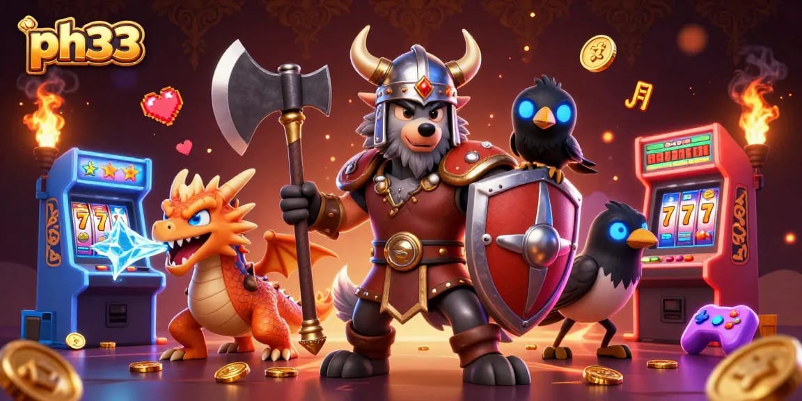 Join the thrilling gaming experience on ph33 with vibrant slot machines and dynamic characters.
