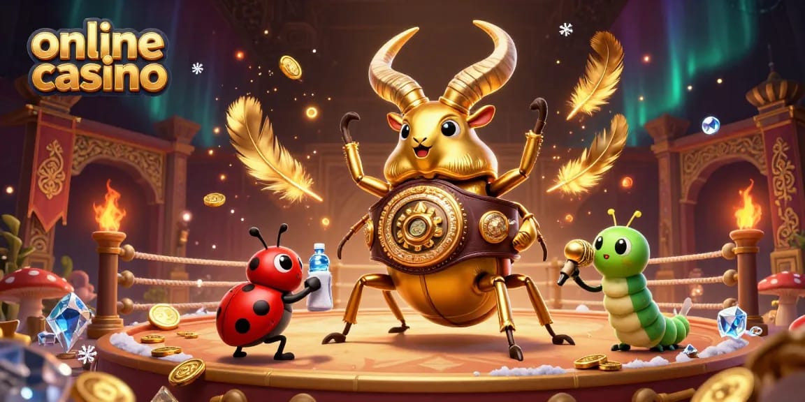 Engage in thrilling action at this vibrant online casino scene with unique cartoon characters.