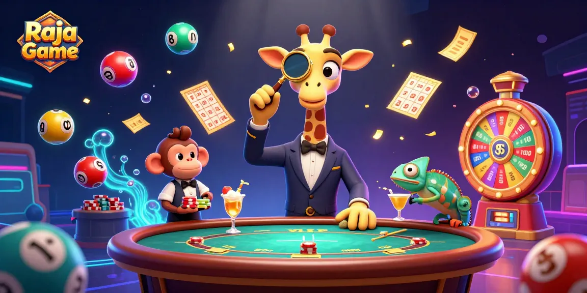 Play exciting games on Raja Game with vibrant lottery balls, thrilling cocktails, and a high-roller giraffe.
