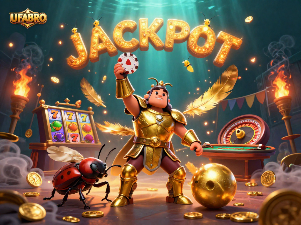 Join the winning excitement at UFABRO with golden poker chips and vibrant slot games.