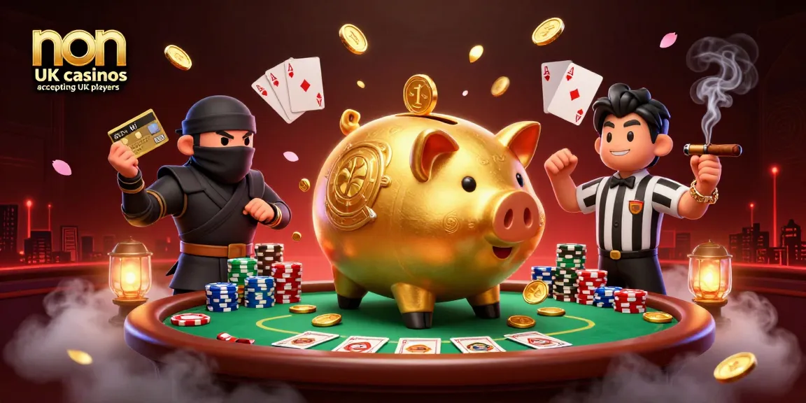 Experience the excitement of non UK casinos accepting UK players with unique characters engaged in a thrilling card game.
