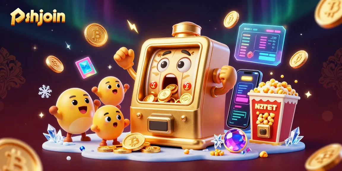 Celebrate big wins with phjoin's joyful golden slot machine as coins pour out in a lively 3D casino scene!