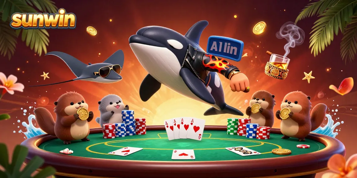 Experience winning moments at sunwin with a vibrant scene featuring playful characters and exciting poker action.