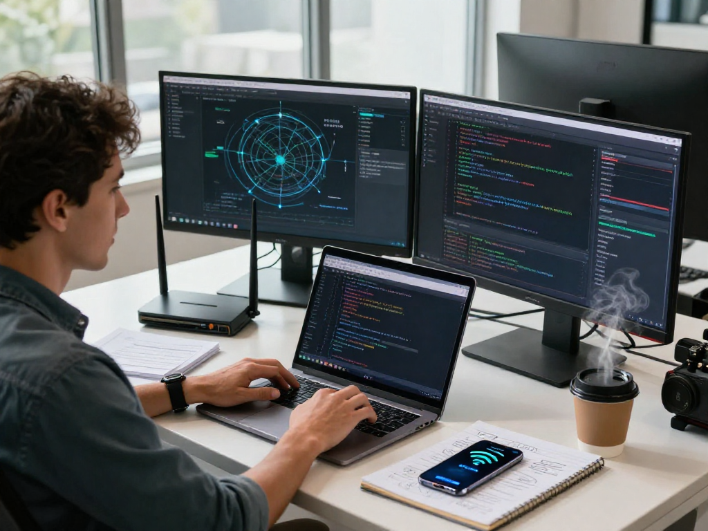 Gambar ruang kerja profesional yang menampilkan solusi teknologi wifi4d.