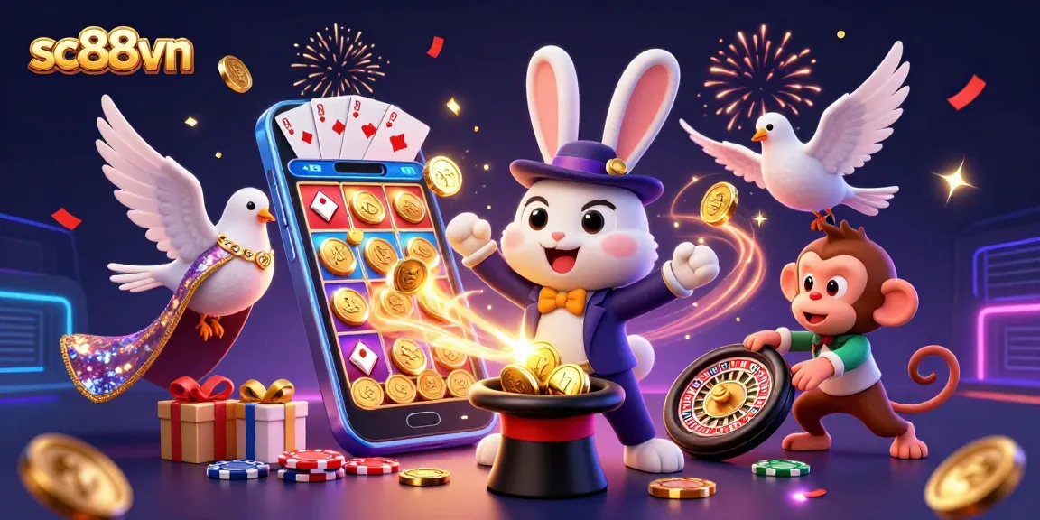 Engage in exciting experiences at sc88vn with cartoon characters showcasing thrilling casino elements and games.