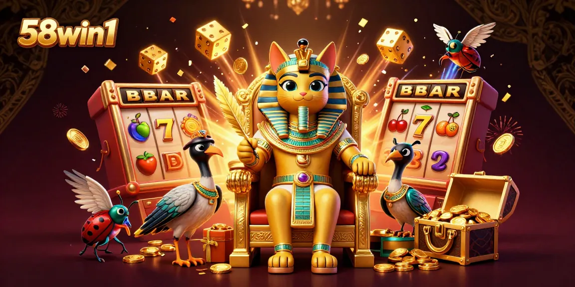 Join the excitement at 58win1 with a vibrant slot machine and an Egyptian theme!