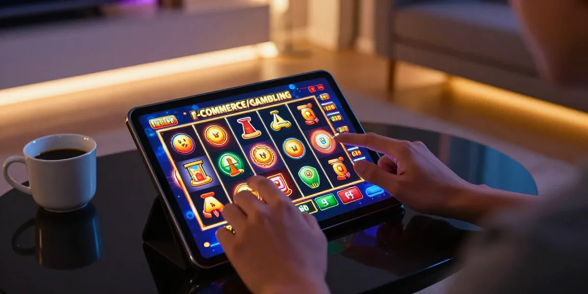 Penggemar slot gacor sedang bermain game online dengan semangat di ruang tamu modern.