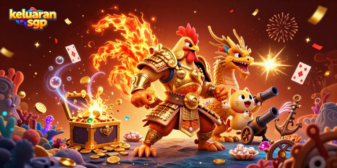 Melihat keluaran sgp terbaru dengan ilustrasi petarung ayam dan naga di arena bertarung
