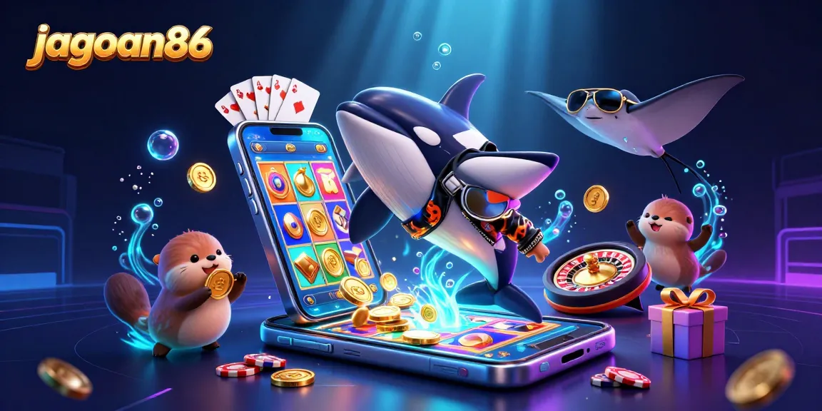 Engaging illustration showcasing jagoan86's vibrant casino scene with characters enjoying golden wins.