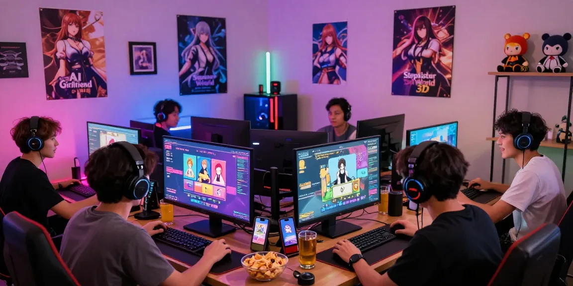 Exciting gaming scene showcasing players immersed in hentai games with colorful LED lights, showcasing popular titles.