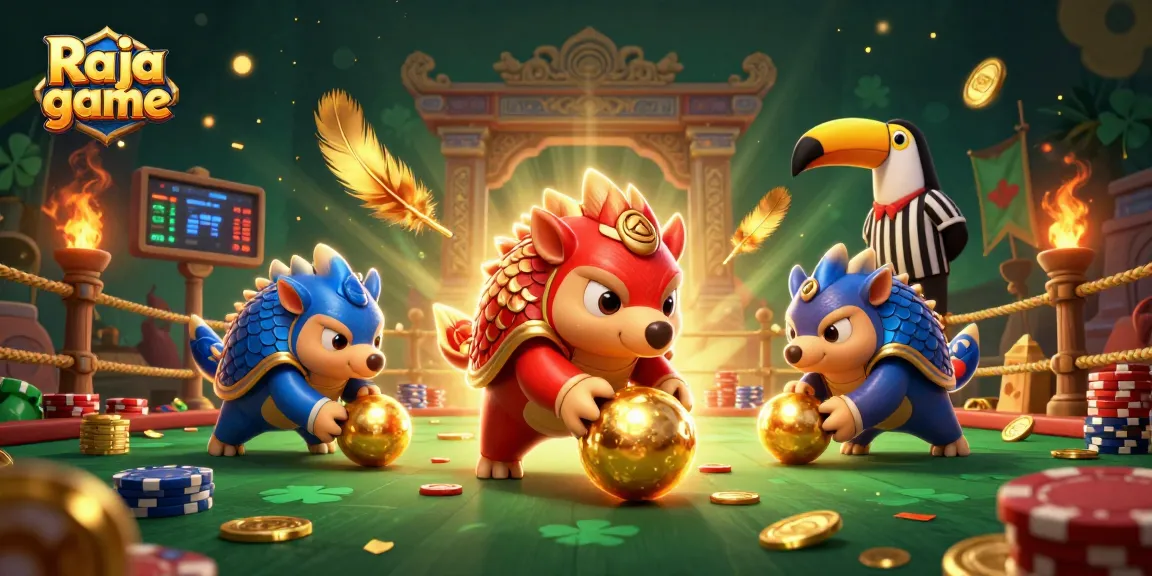 Engage in fun gameplay with Raja game featuring energetic pangolins and vibrant casino elements.