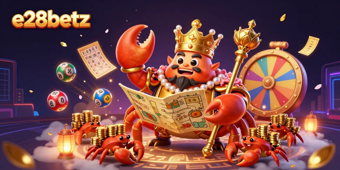 Experience the thrilling atmosphere of e28betz with a vibrant lottery scene featuring a golden crab emperor.