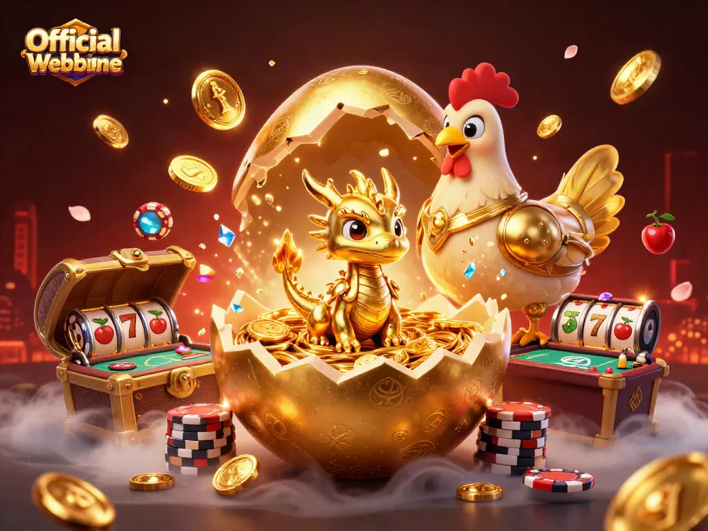 Experience the excitement of gaming at the Official Website with a dazzling 3D illustration of a golden dragon.