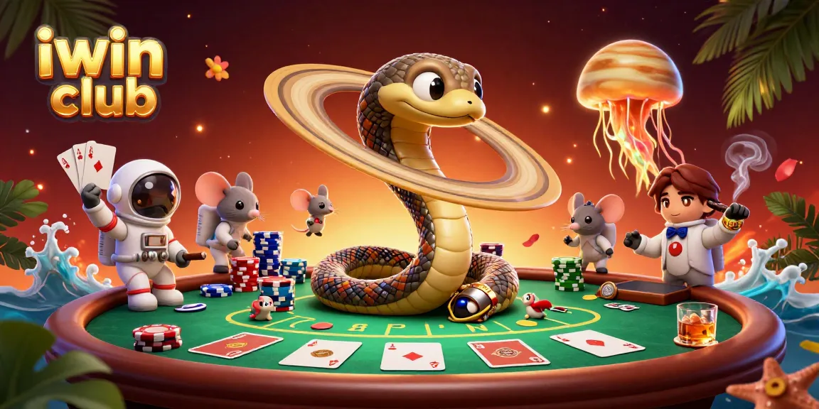 Engage in thrilling gaming action with iwin club's dynamic casino scene featuring unique cosmic characters.