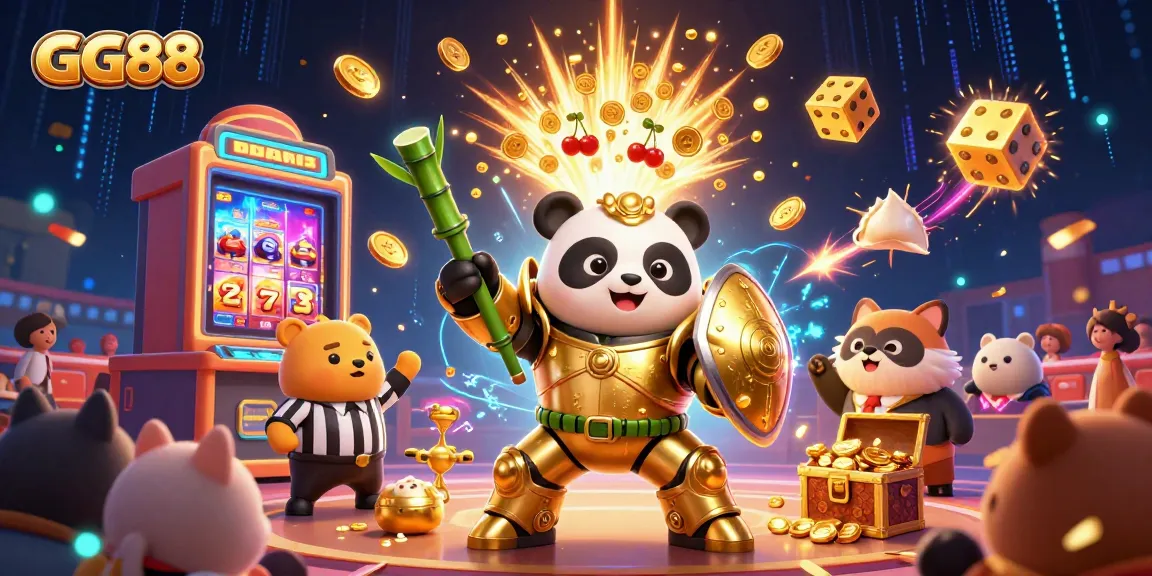 Experience GG88's excitement with a golden panda in a thrilling casino scene bursting with jackpots.