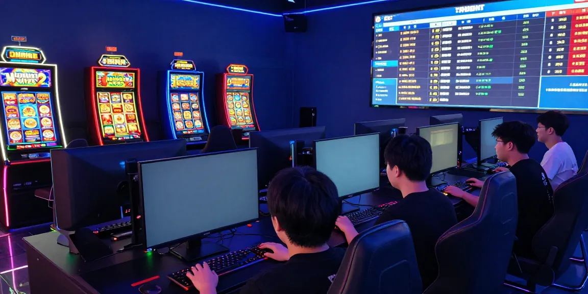 Bro138 gaming hub scene with players enjoying slot games and vibrant graphics.