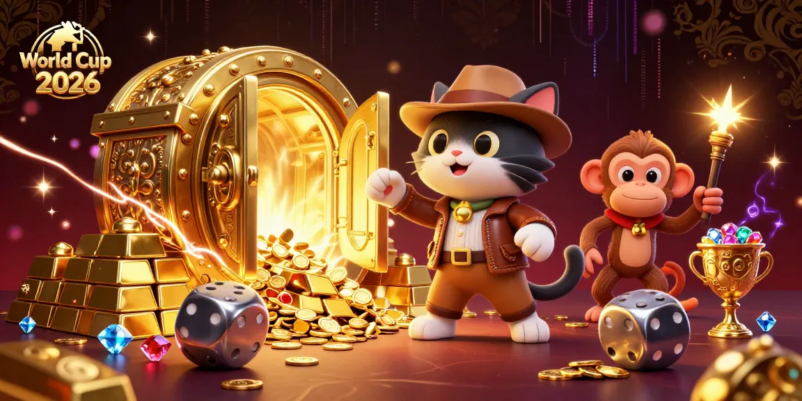 Engage in World Cup 2026-winning moments with a 3D cat explorer discovering golden gambling treasures!