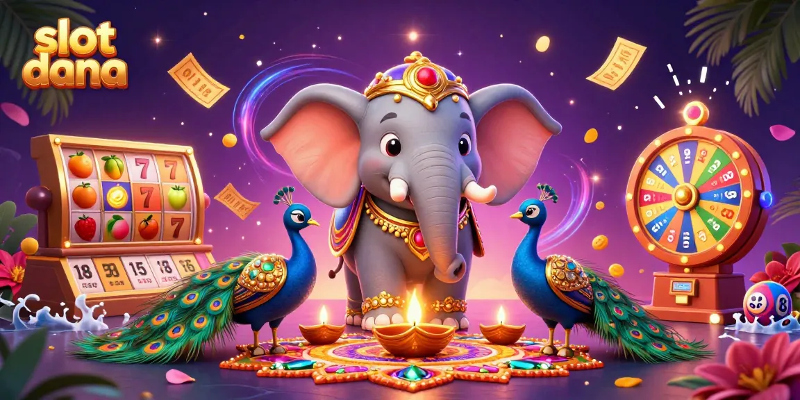 Menangkan slot dana dengan elemen permainan yang menarik dan penuh warna dalam ilustrasi kasino yang dinamis.