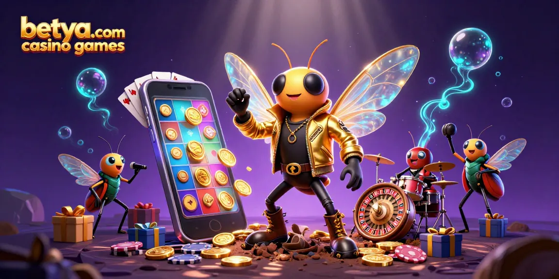 Engage with betya.com casino games through vibrant 3D artwork showcasing colorful slot games and dynamic casino elements.