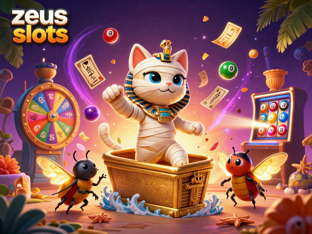 Experience thrilling zeus slots action with colorful elements and 3D characters in vibrant casino scene.